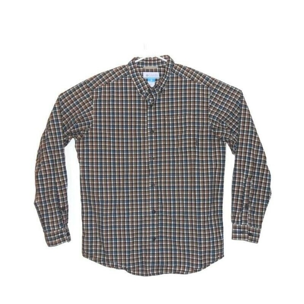 Columbia Men's Medium Shirt‎ Long Sleeve Brown Checkered Button Up Single Stitch